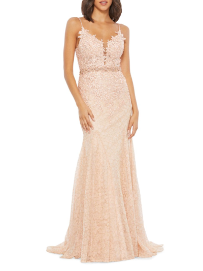 Shop Mac Duggal Women's Floral & Bead-embellished Gown In Blush