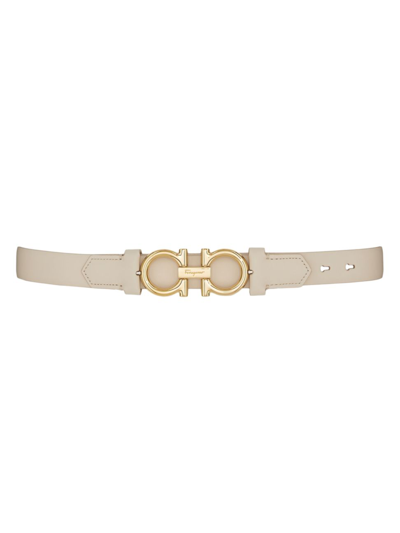 Shop Ferragamo Women's Classic Gancini Leather Belt In Bone