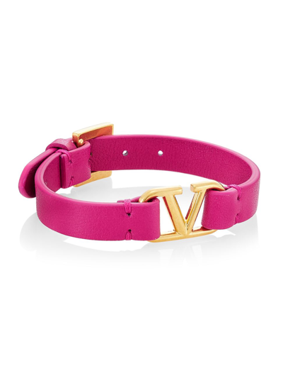 Shop Valentino Women's Vlogo Leather Bracelet In Rose Violet