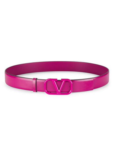 Shop Valentino Women's Vlogo Leather Belt In Rose Violet