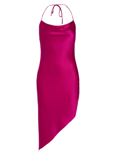 Shop Alice And Olivia Women's Harmony Asymmetric Satin Slip Dress In Raspberry