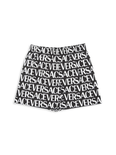 Shop Versace Little Boy's & Boy's Logo Print Nylon Swim Shorts In Black