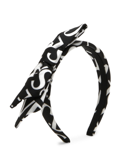 Shop Versace Girl's Bow Logo Headband In Black White