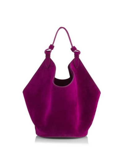 Shop Khaite Mini Lotus Suede Shoulder Bag In Oxblood