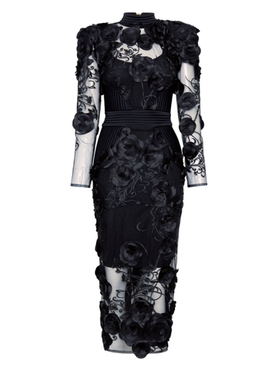 Shop Zhivago Women's Battle Lines Floral-embellished Vendetta Dress In Black