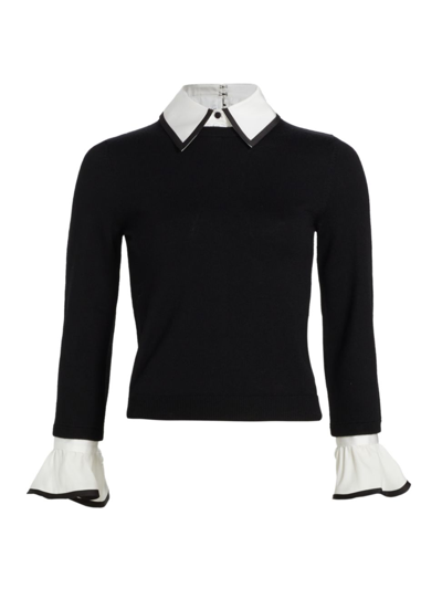 Shop Alice And Olivia Women's Justina Combination Wool Sweater In Black Combo