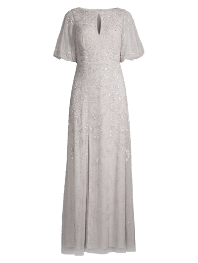 Shop Aidan Mattox Women's Beaded A-line Gown In Silver