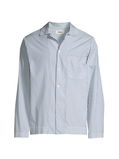 Shop Tekla Men's Striped Pajama Shirt In Placid Stripe