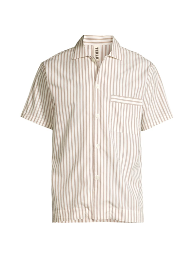 Shop Tekla Men's Striped Short-sleeve Pajama Shirt In Hopper Stripe