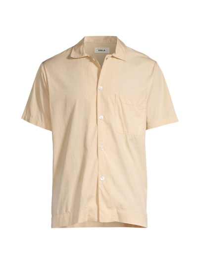 Shop Tekla Men's Short-sleeve Pajama Shirt In Khaki