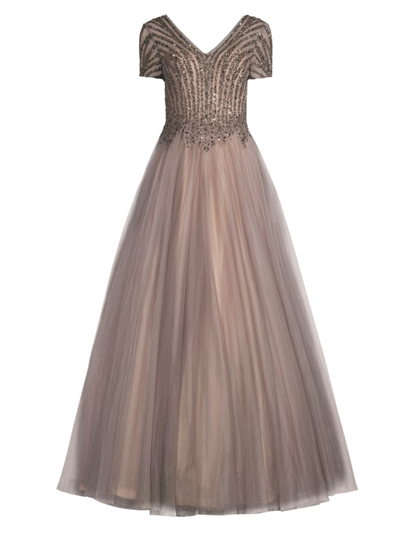 Shop Basix Women's Tulle Short-sleeve Gown In Taupe
