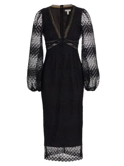 Shop ml Monique Lhuillier Women's Lace Midi-dress In Black