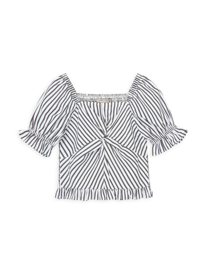 Shop Habitual Girl's Twist-front Striped Top In Black