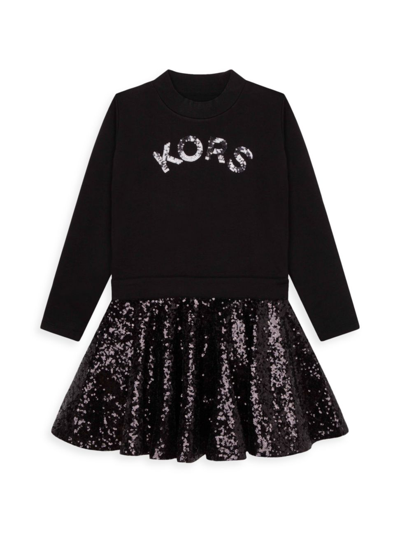 Shop Michael Michael Kors Little Girl's & Girl's Long-sleeved Sequin Dress In Black