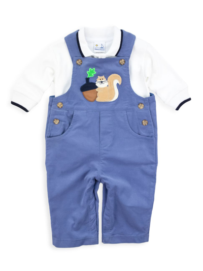 Shop Florence Eiseman Baby Boy's Corduroy Squirrel Shirt & Coveralls Set In Blue