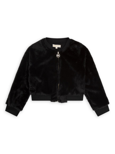 Shop Michael Michael Kors Little Girl's & Girl's Logo Faux Fur Jacket In Black