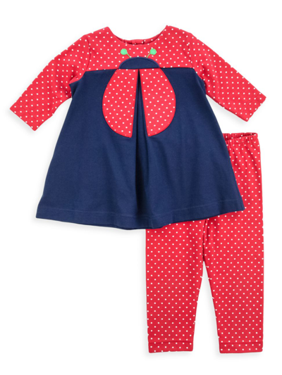 Shop Florence Eiseman Baby Girl's 2-piece Polka Dot Dress With Ladybug & Leggings Set In Red