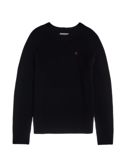 Shop Helmut Lang Men's Embroidered Logo Crewneck Sweater In Black