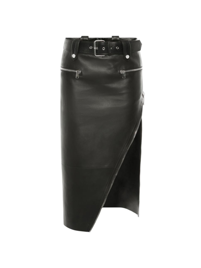 Shop Alexander Mcqueen Women's Belted Biker Leather Midi-skirt In Black