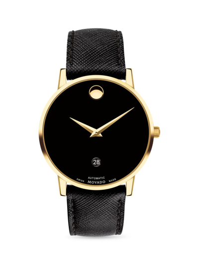 Shop Movado Men's Museum Classic Automatic Gold Pvd Stainless Steel & Leather Strap Watch