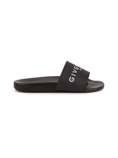 Shop Givenchy Boy's Logo Pool Slides In Black