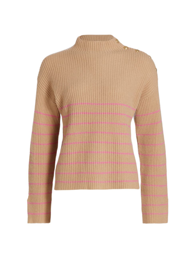 Shop Elie Tahari Women's Striped Mock Turtleneck Sweater In Hazel With Azalea Stripe