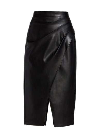 Shop Elie Tahari Women's Gathered Vegan Leather Skirt In Noir