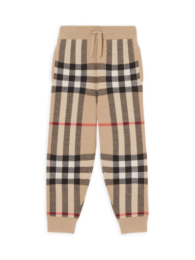 Shop Burberry Little Boy's & Boy's Gerard Cashmere-wool Joggers In Archive Beige Check