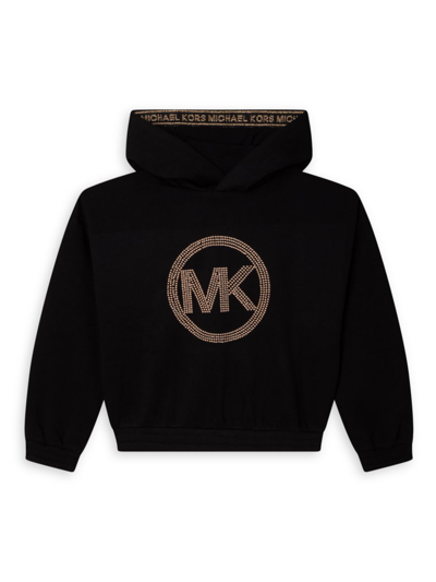 Shop Michael Michael Kors Little Girl's & Girl's Hooded Logo Jersey Sweatshirt In Black