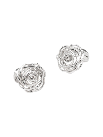 Shop Cufflinks, Inc Men's Rhodium Plated Rose Cufflinks In Silver