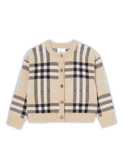 Shop Burberry Little Girl's & Girl's Signature Check Cardigan In Pale Sand