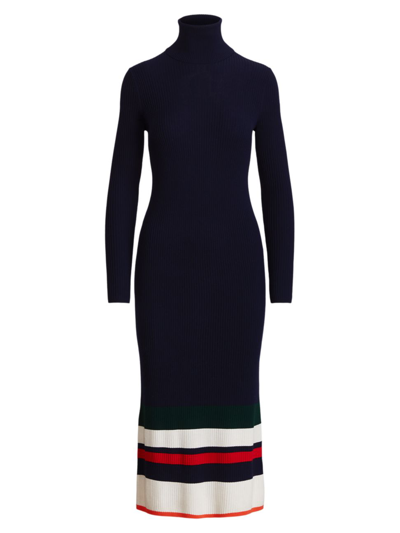 Shop Polo Ralph Lauren Women's Stripe Wool Rib-knit Turtleneck Day Dress In Navy Multi