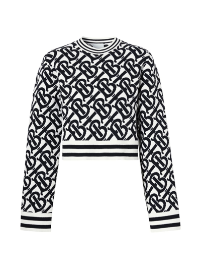 Shop Burberry Women's Mackenzie Logo Cropped Sweater In Natural White