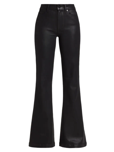 Shop Paige Women's Genevieve High-rise Coated Stretch Flare Jeans In Black Fog Luxe