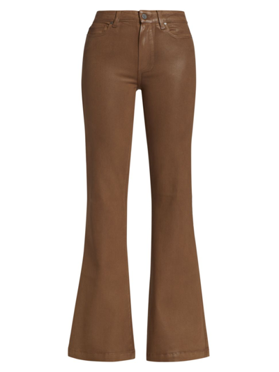Shop Paige Women's Genevieve High-rise Coated Stretch Flare Jeans In Cognac Luze Coating