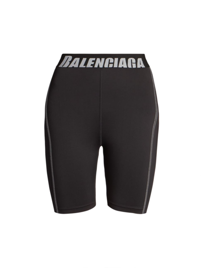 Shop Balenciaga Women's Logo-waist Bike Shorts In Black Grey