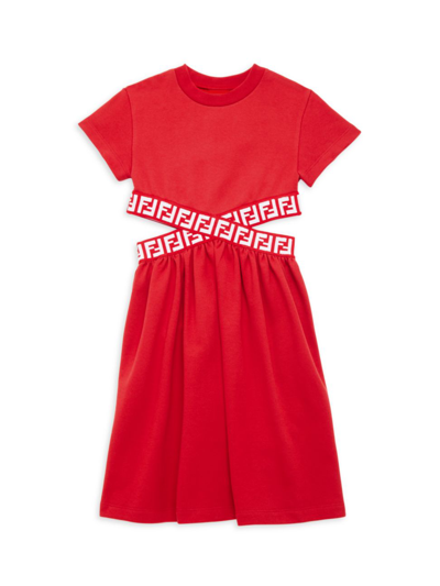 Shop Fendi Girl's Logo Tape Dress In Red