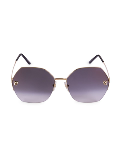 Shop Cartier Women's 62mm Geometric Sunglasses In Gold