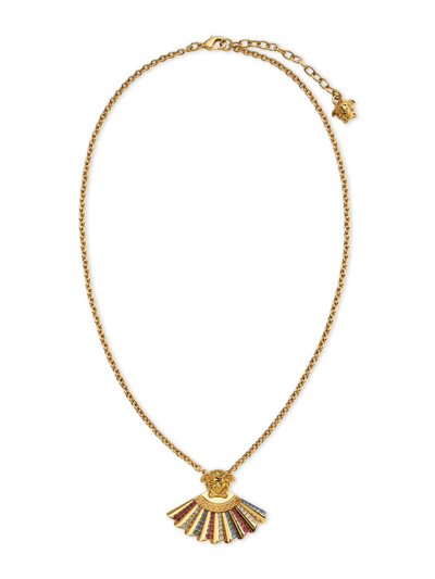 Shop Versace Women's Medusa Fan Goldtone & Crystal Pendant Necklace