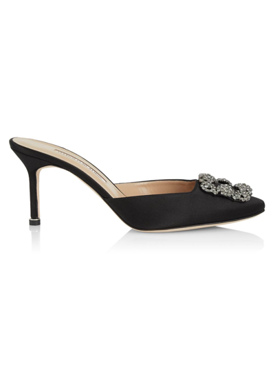 Shop Manolo Blahnik Women's Hangisi 70mm Crystal Buckle Mules In Black