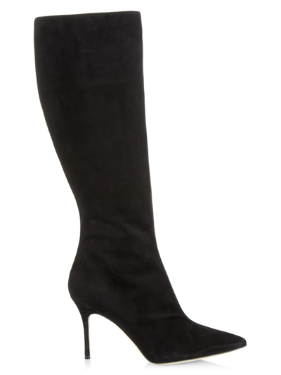 Shop Manolo Blahnik Women's Oculara 90mm Suede Knee-high Boots In Black