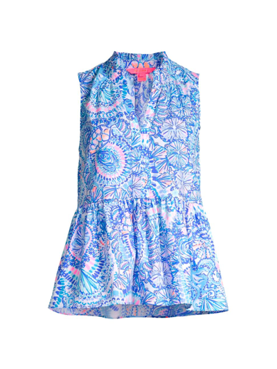 Shop Lilly Pulitzer Women's Novella Printed Peplum Top In Blue