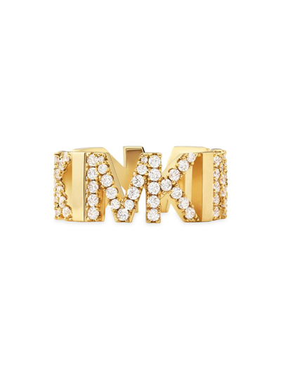 Shop Michael Kors Women's 14k-gold-plated & Cubic Zirconia Monogram Ring In Yellow Gold