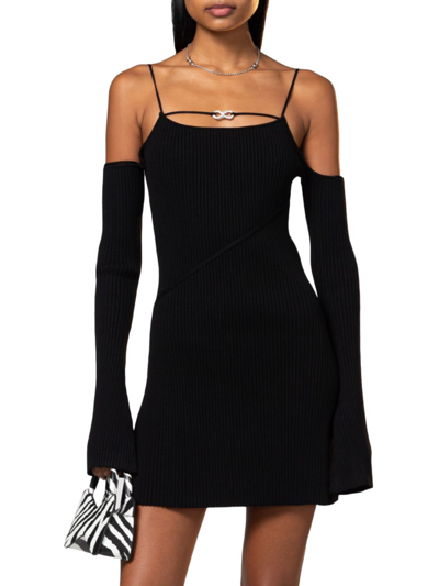Shop Mach & Mach Women's Exposed Shoulders & Bow-embellished Minidress In Black