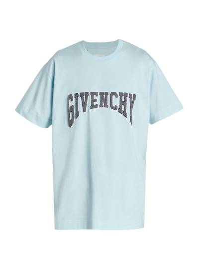 Shop Givenchy Men's Varsity Logo T-shirt In Aqua Marine