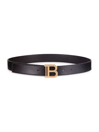 Shop Balmain Kid's Leather Logo Belt In Black