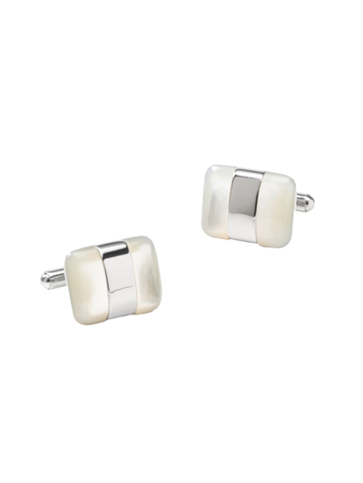 Shop Cufflinks, Inc Men's Wrapped White Mother Of Pearl Cufflinks In Silver