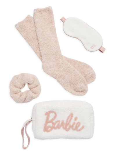 Shop Barefoot Dreams Women's  X Barbie Accessories Limited Edition Loungewear 4-piece Set In Sea Salt Dusty Rose