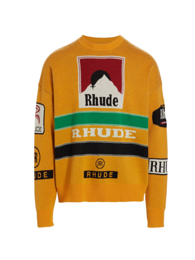 Shop Rhude Men's Ayrton Knit Crewneck Sweater In Mustard Multi