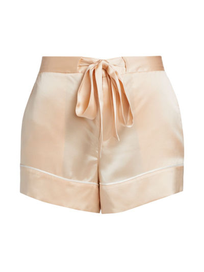 Shop Kiki De Montparnasse Women's Silk Satin Lounge Shorts In Blush With Ivory Piping